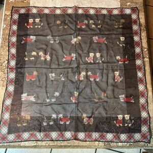 Talbots Scottish Terrier 100% Silk Scarf Red Green Plaid Hand Rolled Sheer Dogs